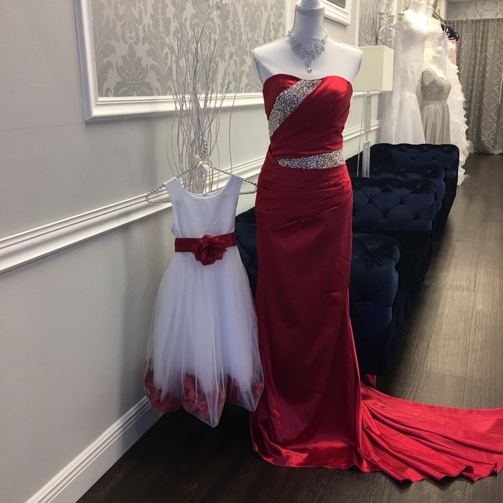 Red satin lady’s dress